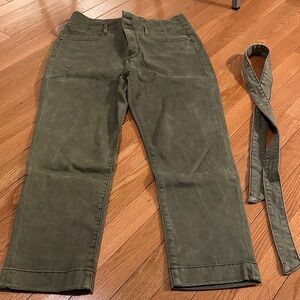 WHBM Olive Green slim crop high rise jeans with belt